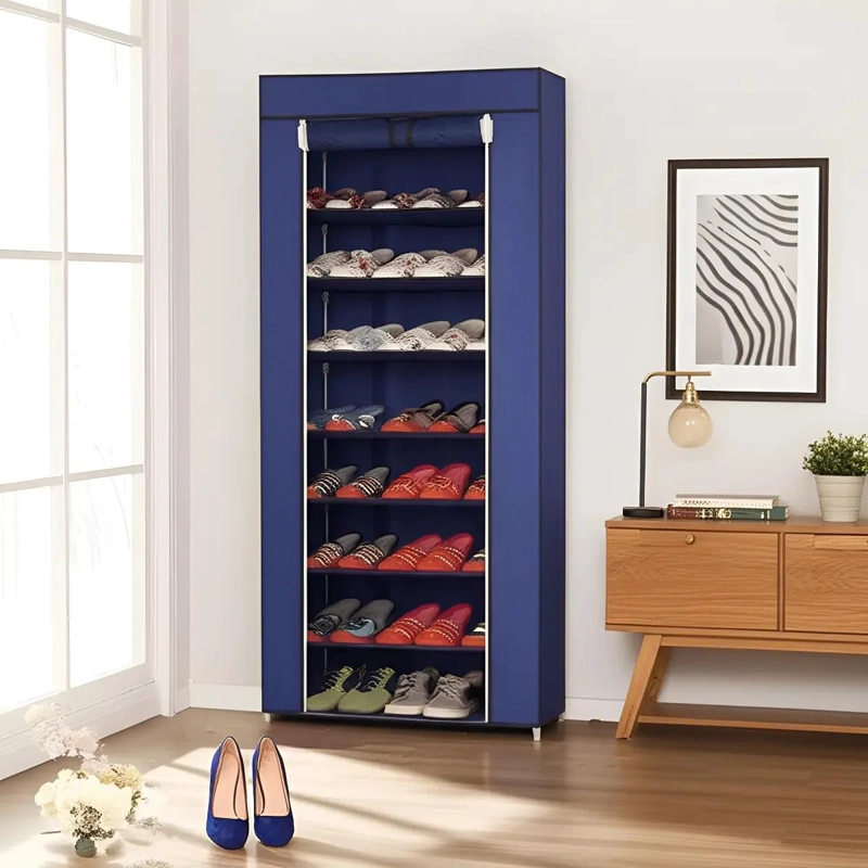 ZAPATERO AZUL CON ESTRUCTURA METALICA Y 8 NIVELES PARA 24 PARES - 1
