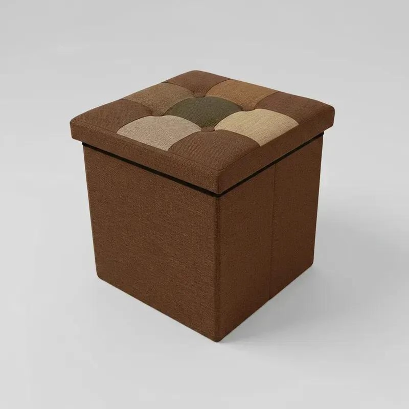 PUFF BAUL PLEGABLE ORGANIZADOR DE TELA MIX CAFE  38X38 CM - 3