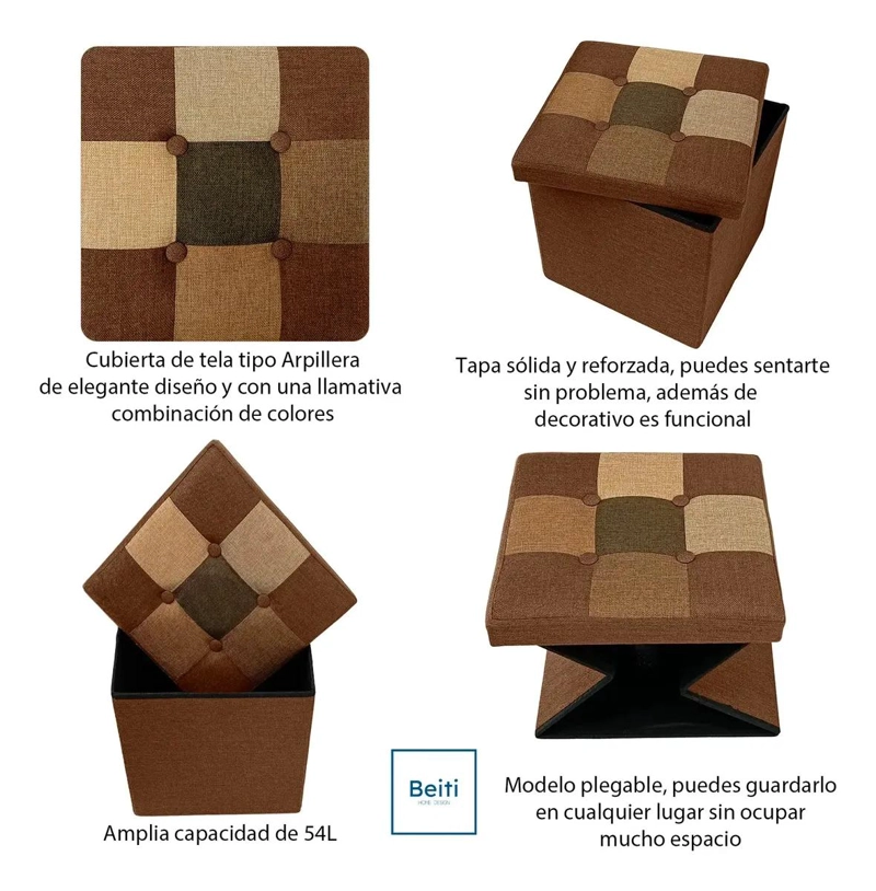 PUFF BAUL PLEGABLE ORGANIZADOR DE TELA MIX CAFE  38X38 CM - 4