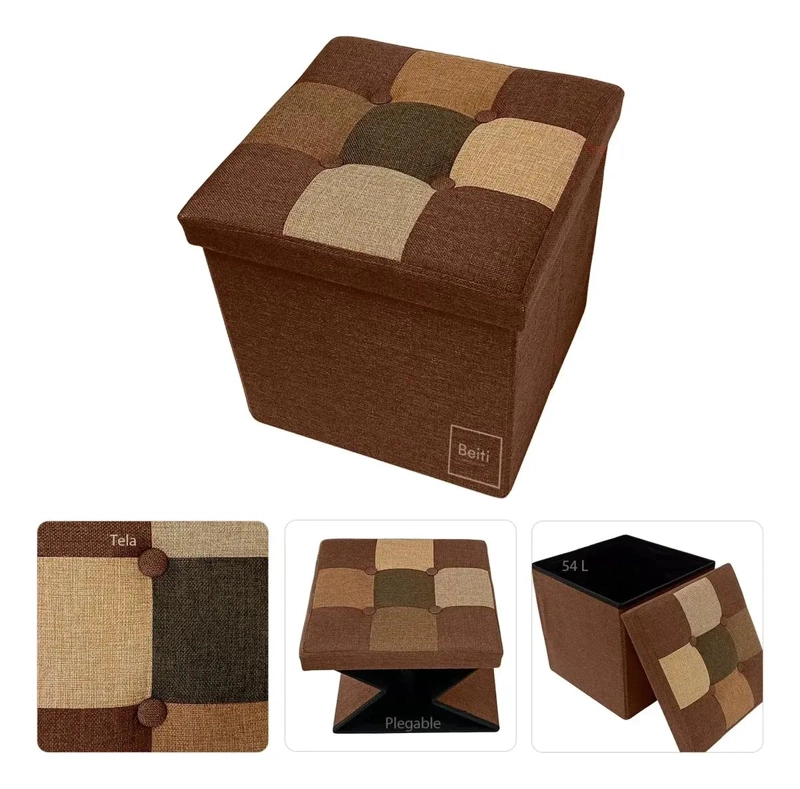 PUFF BAUL PLEGABLE ORGANIZADOR DE TELA MIX CAFE  38X38 CM - 5
