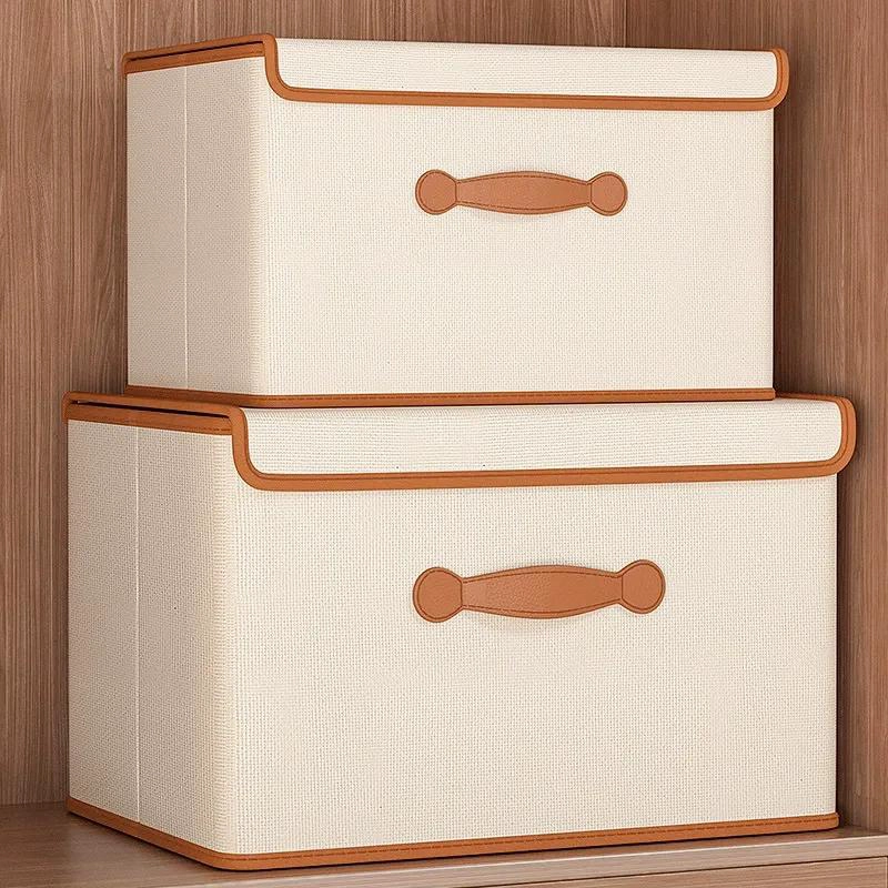 SET DE 2 CAJAS ORGANIZADORAS PLEGABLES DE TELA CON TAPA 45X35X25 CM - 3