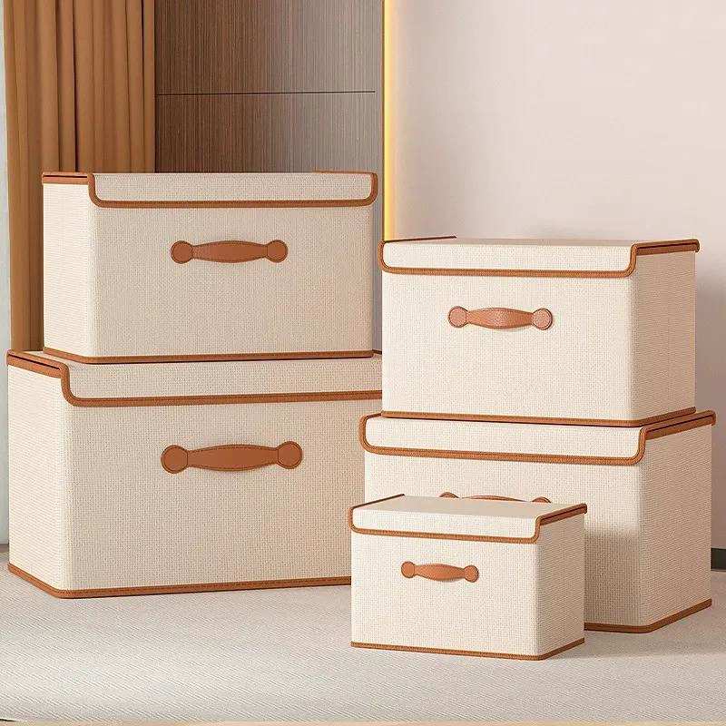 SET DE 2 CAJAS ORGANIZADORAS PLEGABLES DE TELA CON TAPA 45X35X25 CM - 5