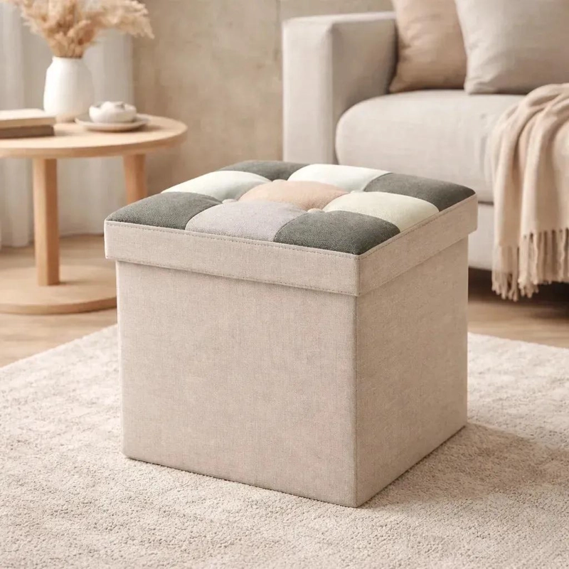 PUFF BAUL ORGANIZADOR CUADRADO 38X38 CM CAPACIDAD 54 LITROS BEIGE - 1