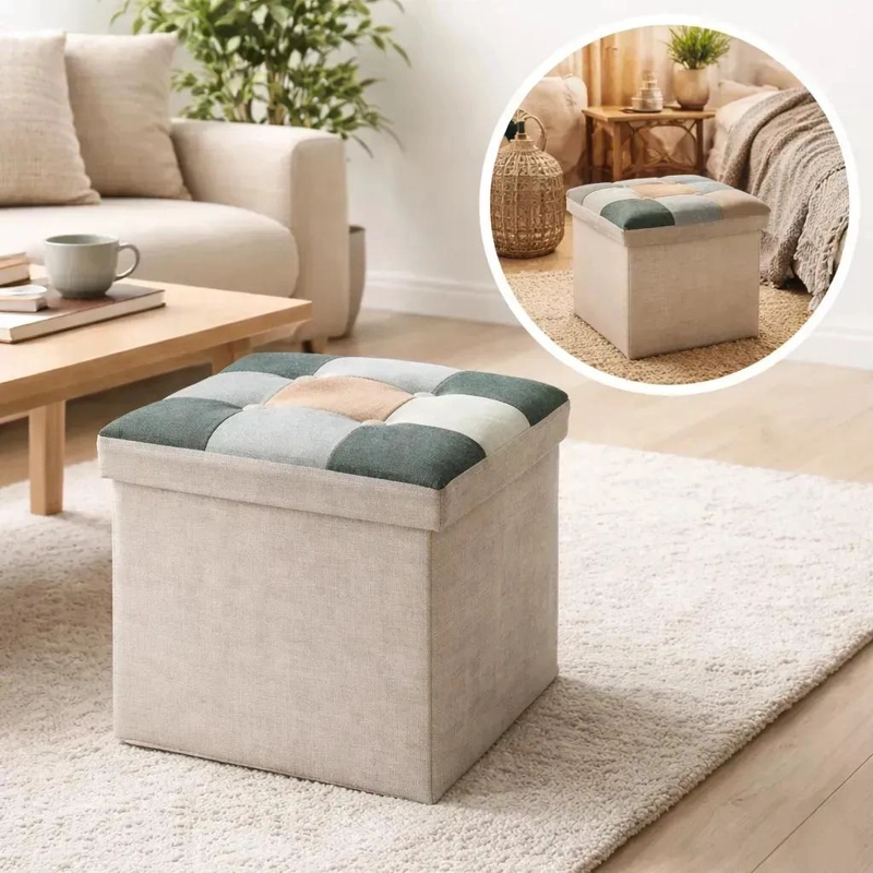 PUFF BAUL ORGANIZADOR CUADRADO 38X38 CM CAPACIDAD 54 LITROS BEIGE - 2