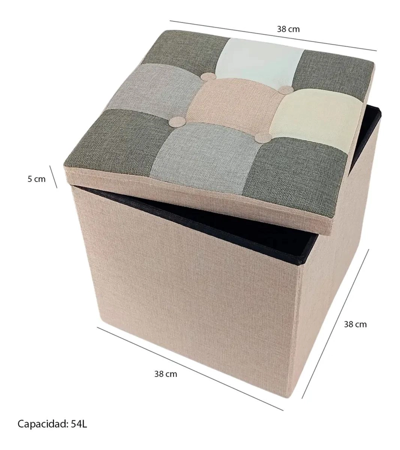 PUFF BAUL ORGANIZADOR CUADRADO 38X38 CM CAPACIDAD 54 LITROS BEIGE - 3
