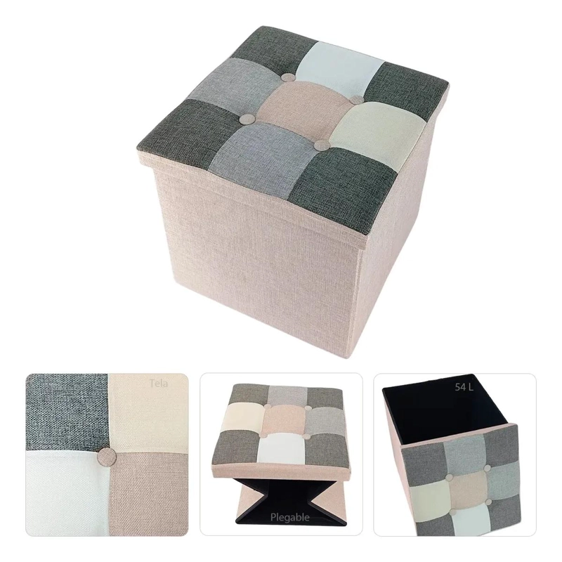 PUFF BAUL ORGANIZADOR CUADRADO 38X38 CM CAPACIDAD 54 LITROS BEIGE - 5