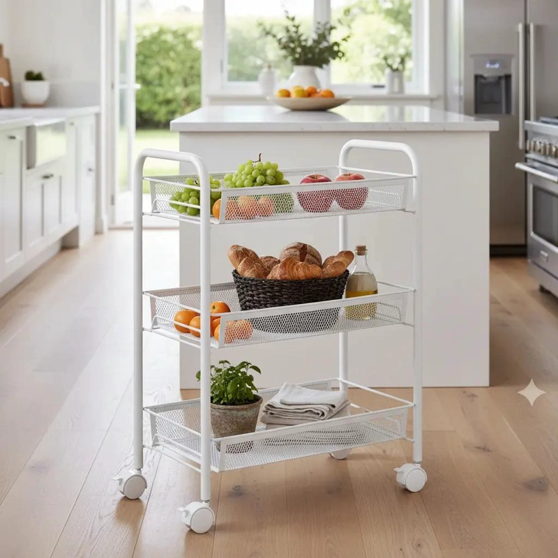 ORGANIZADOR DE COCINA CON 3 ESTANTES Y RUEDAS COLOR BLANCO - 1