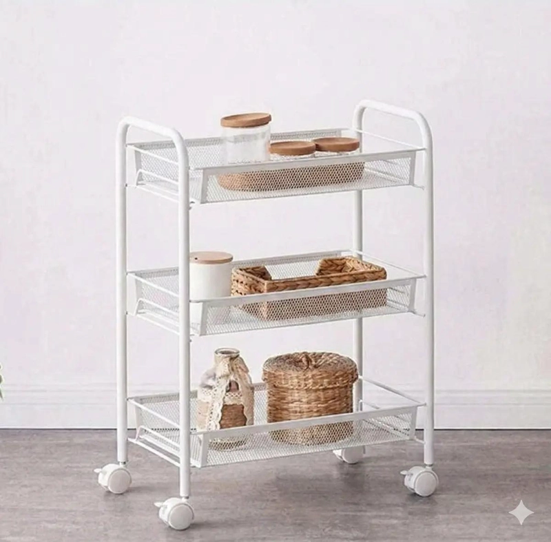ORGANIZADOR DE COCINA CON 3 ESTANTES Y RUEDAS COLOR BLANCO - 2