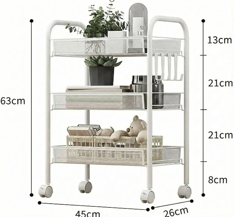 ORGANIZADOR DE COCINA CON 3 ESTANTES Y RUEDAS COLOR BLANCO - 4