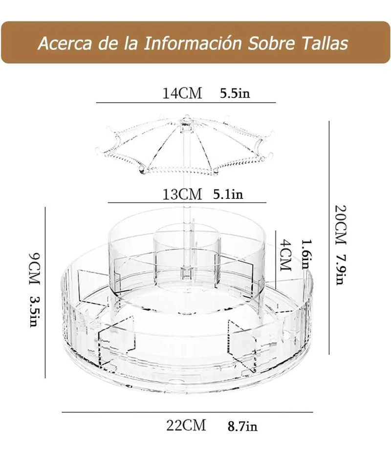 ORGANIZADOR GIRATORIO PARA MAQUILLAJE CON 2 NIVELES Y ROTACION 360 GRADOS - 2