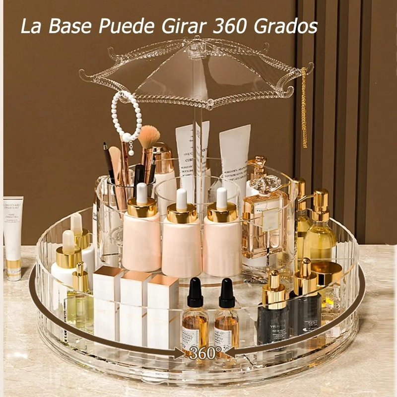 ORGANIZADOR GIRATORIO PARA MAQUILLAJE CON 2 NIVELES Y ROTACION 360 GRADOS - 3