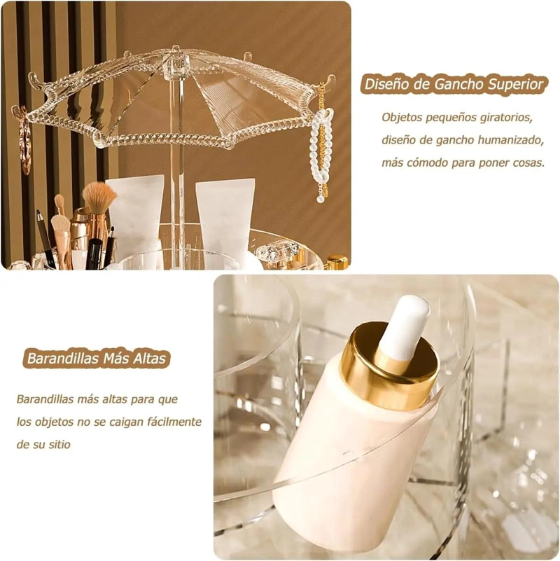 ORGANIZADOR GIRATORIO PARA MAQUILLAJE CON 2 NIVELES Y ROTACION 360 GRADOS - 4