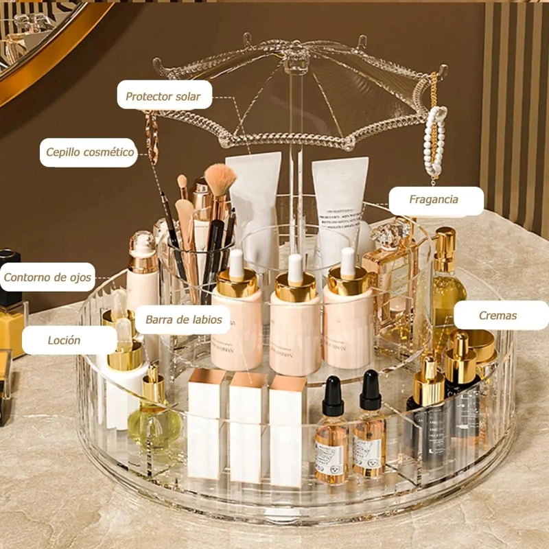 ORGANIZADOR GIRATORIO PARA MAQUILLAJE CON 2 NIVELES Y ROTACION 360 GRADOS - 5