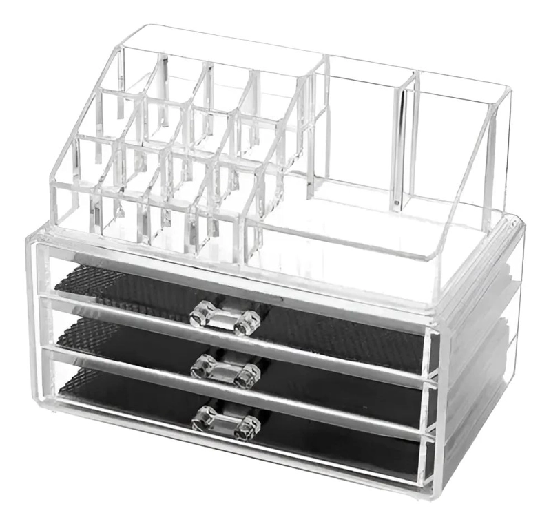 CAJA ORGANIZADORA ACRILICA PARA MAQUILLAJE Y COSME TICOS CON COMPARTIMENTOS - 1