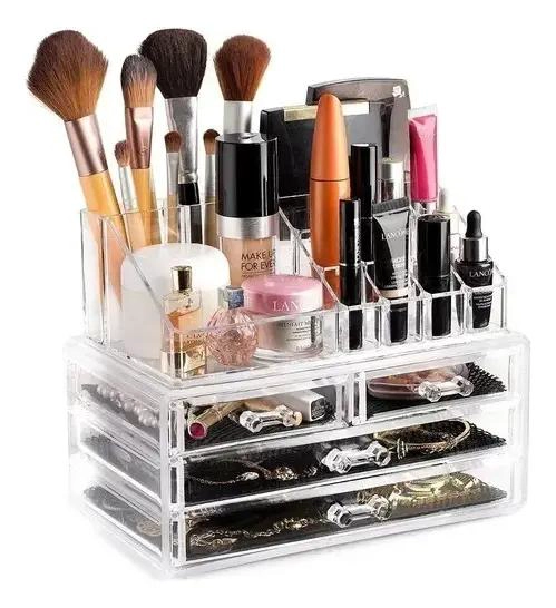 CAJA ORGANIZADORA ACRILICA PARA MAQUILLAJE Y COSME TICOS CON COMPARTIMENTOS - 3