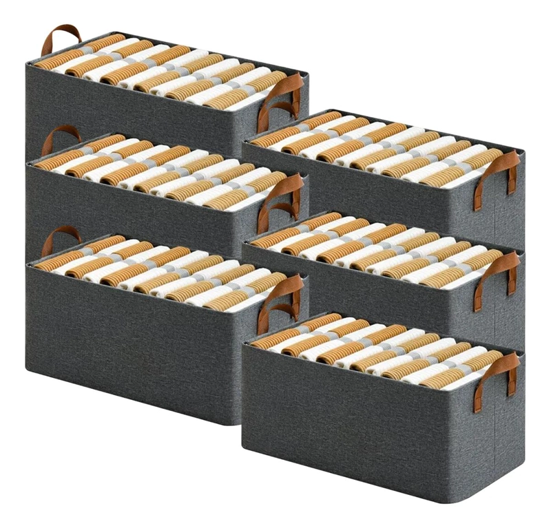 SET DE 6 CESTOS PLEGABLES DE TELA PARA ORGANIZAR ROPA Y ACCESORIOS - 1