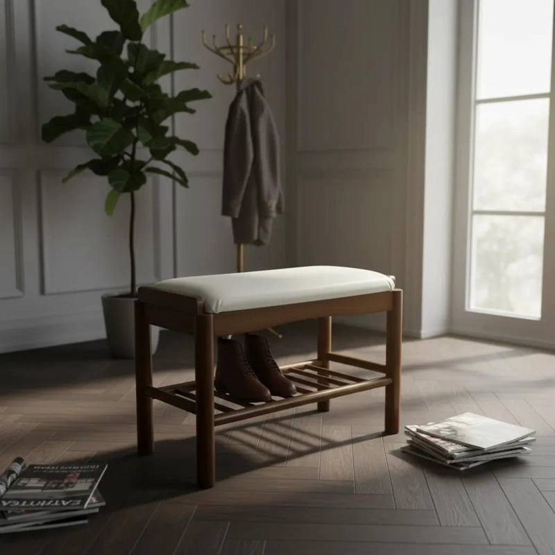 BANCA ZAPATERO ORGANIZADOR CON ASIENTO ACOLCHADO COLOR MARRON PARA HOGAR - 4