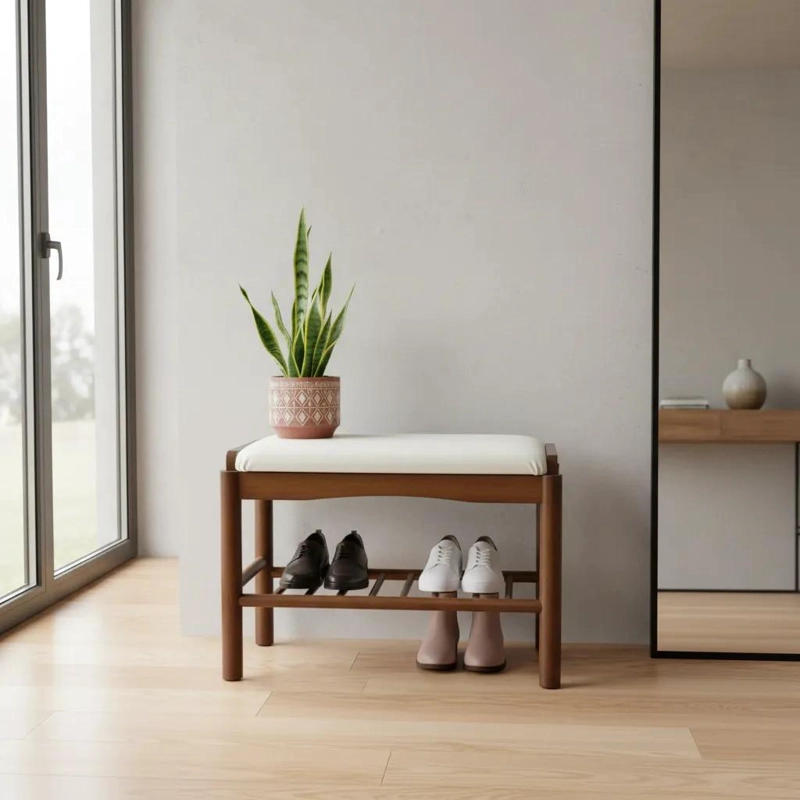 BANCA ZAPATERO ORGANIZADOR CON ASIENTO ACOLCHADO COLOR MARRON PARA HOGAR - 5