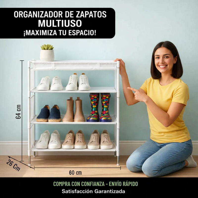 ORGANIZADOR PARA ZAPATILLAS CON 4 NIVELES Y CORTINA DE TELA - 2