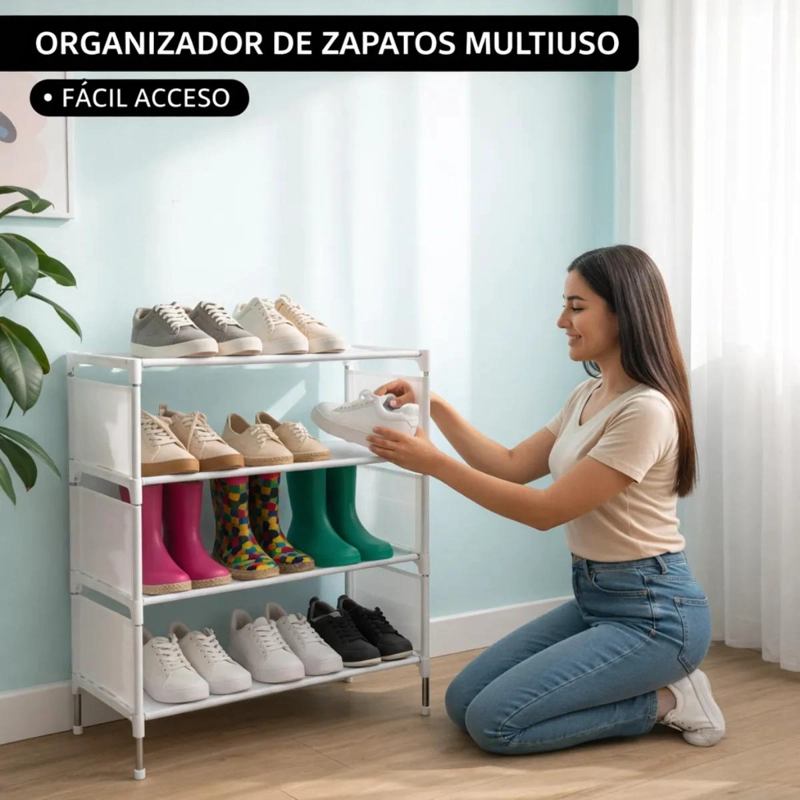 ORGANIZADOR PARA ZAPATILLAS CON 4 NIVELES Y CORTINA DE TELA - 5