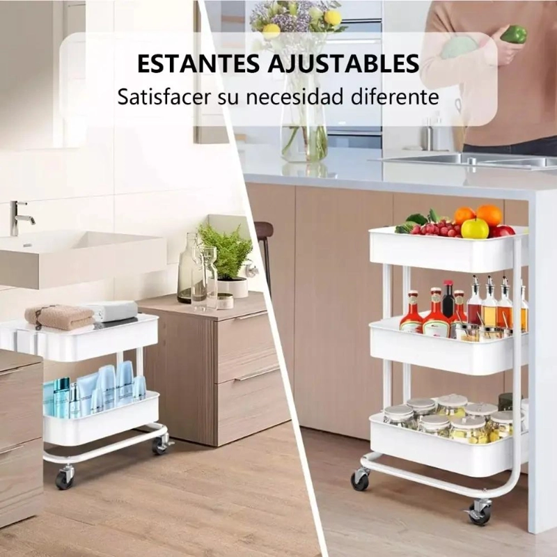 CARRO ORGANIZADOR CON RUEDAS Y 3 NIVELES PARA ALMACENAMIENTO - 5