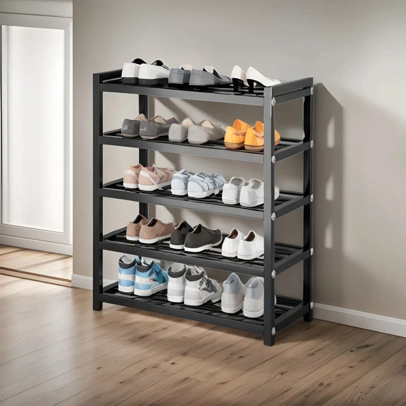 ZAPATERO DE ACERO NEGRO CON 5 NIVELES PARA 15 PARES DE CALZADO - 1
