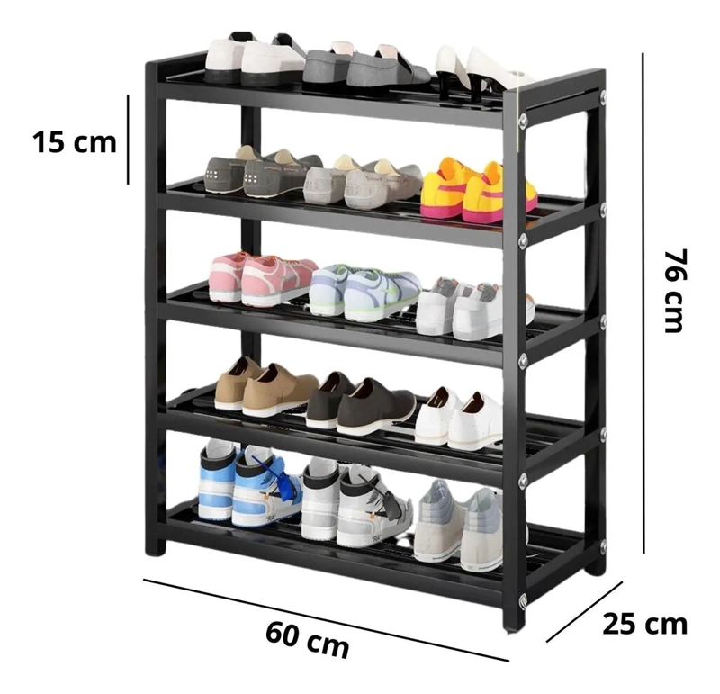 ZAPATERO DE ACERO NEGRO CON 5 NIVELES PARA 15 PARES DE CALZADO - 3