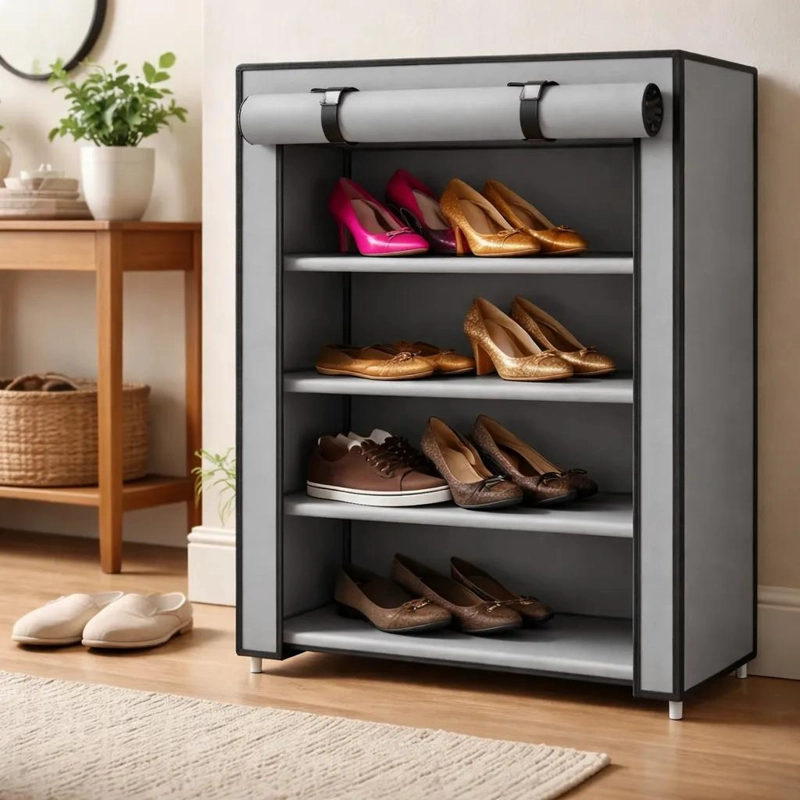 ORGANIZADOR DE TELA GRIS CON 5 NIVELES PARA ZAPATOS - 2