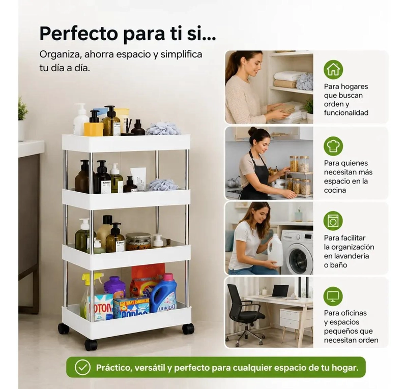 CARRITO ORGANIZADOR MULTIUSO CON 4 NIVELES Y RUEDAS PARA COCINA - 3