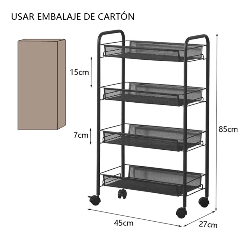 CARRITO ORGANIZADOR DE ALMACENAMIENTO CON 4 NIVELES DE ACERO INOXIDABLE - 1
