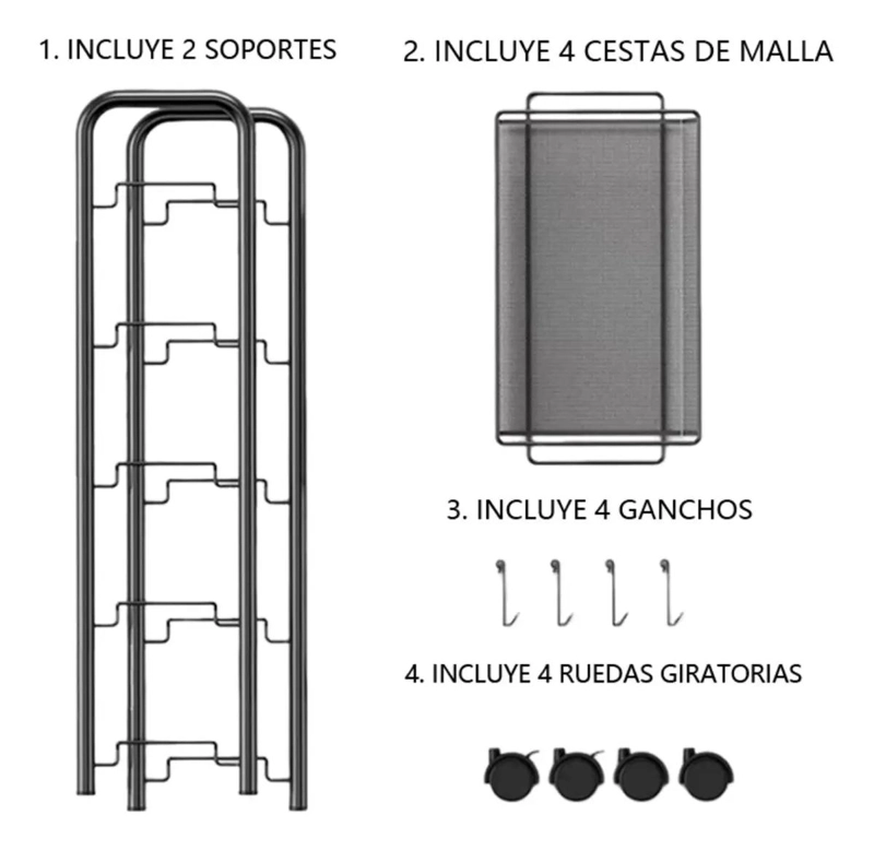 CARRITO ORGANIZADOR DE ALMACENAMIENTO CON 4 NIVELES DE ACERO INOXIDABLE - 2