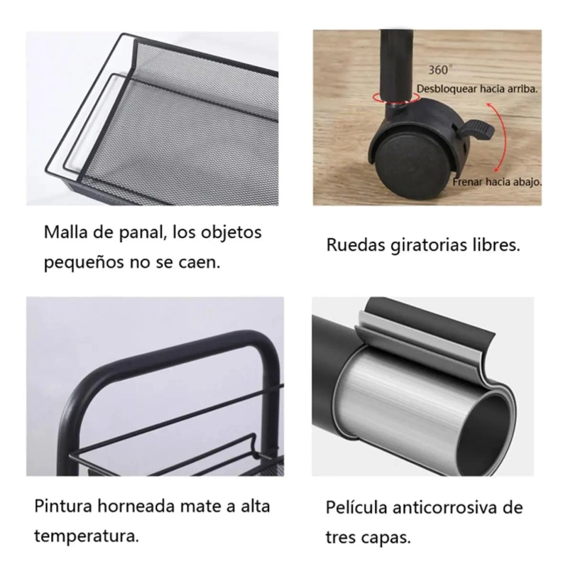CARRITO ORGANIZADOR DE ALMACENAMIENTO CON 4 NIVELES DE ACERO INOXIDABLE - 3