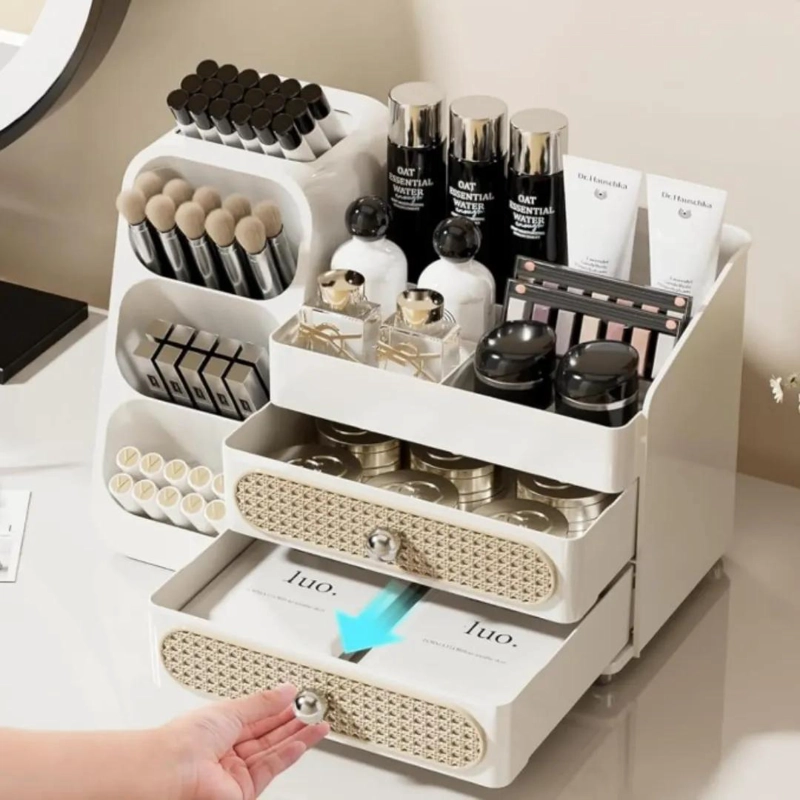 ORGANIZADOR COMPACTO Y PRACTICO PARA MAQUILLAJE CON MULTIPLES COMPARTIMENTOS - 4