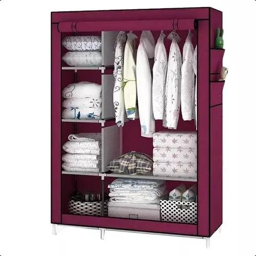 GUARDA ROPA ARMABLE GRANDE CON ORGANIZADORES COLOR BURDEOS PARA DORMITORIO - 1