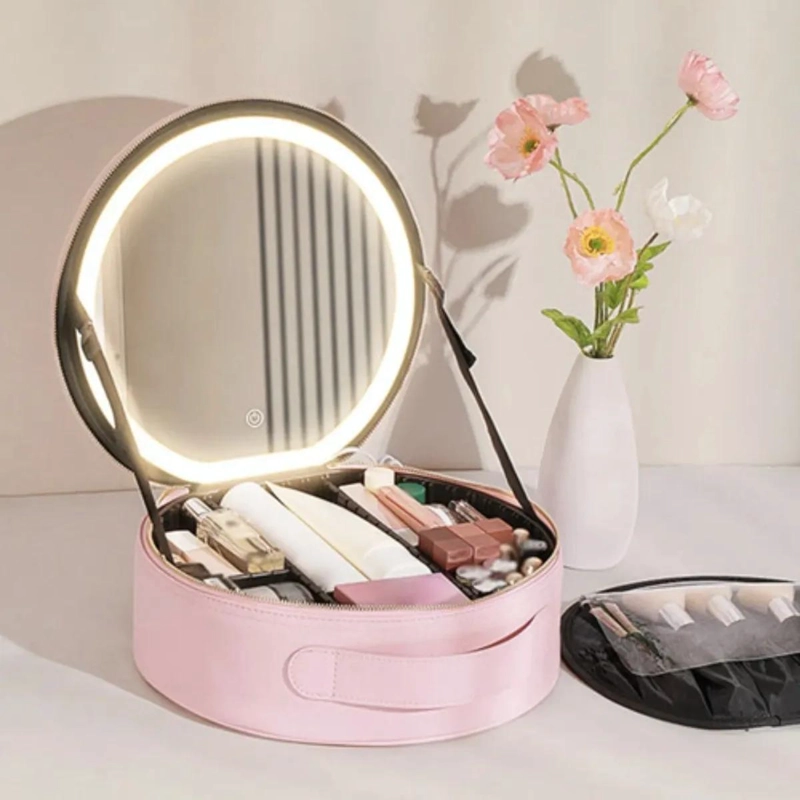 ESTUCHE DE MAQUILLAJE CON ESPEJO LED Y PORTA BROCHAS INTEGRADO - 1