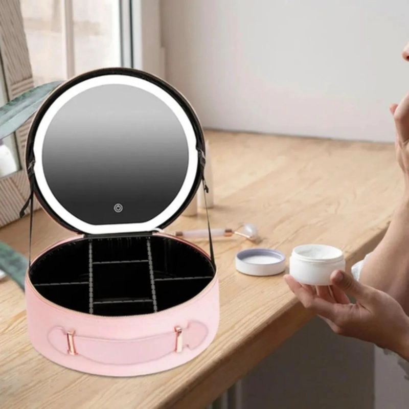 ESTUCHE DE MAQUILLAJE CON ESPEJO LED Y PORTA BROCHAS INTEGRADO - 3