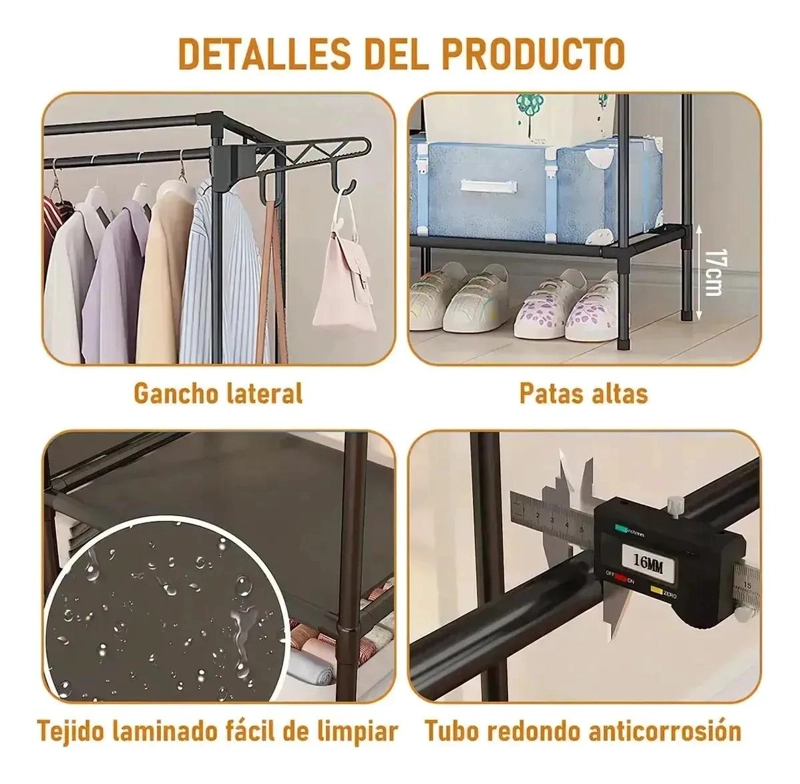 COLGADOR EXHIBIDOR PARA ROPA CON 4 GANCHOS ORGANIZADORES - 2