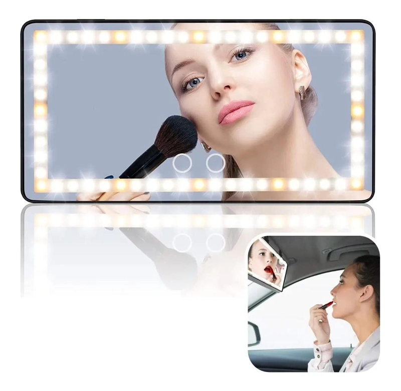 ESPEJO DE MAQUILLAJE PARA AUTO CON LUCES LED Y RECARGA TIPO C - 1
