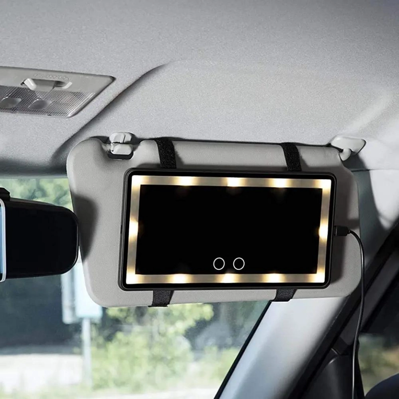ESPEJO DE MAQUILLAJE PARA AUTO CON LUCES LED Y RECARGA TIPO C - 2