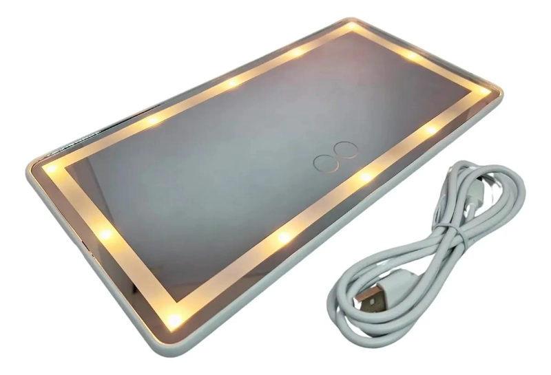ESPEJO DE MAQUILLAJE PARA AUTO CON LUCES LED Y RECARGA TIPO C - 4