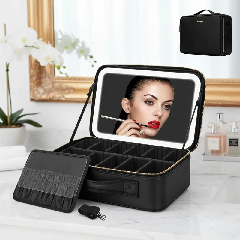 COSMETIQUERO PORTATIL CON ESPEJO Y LUZ LED FRIA PARA MAQUILLAJE - 1