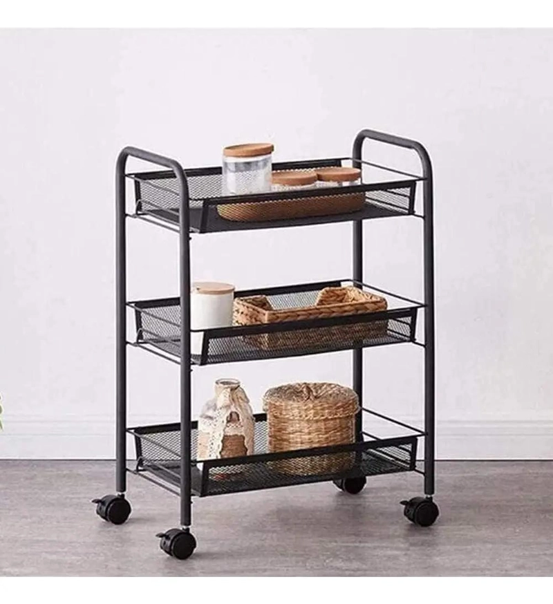 ORGANIZADOR DE VERDURAS Y FRUTAS CON 3 ESTANTES Y RUEDAS EN COLOR NEGRO - 2