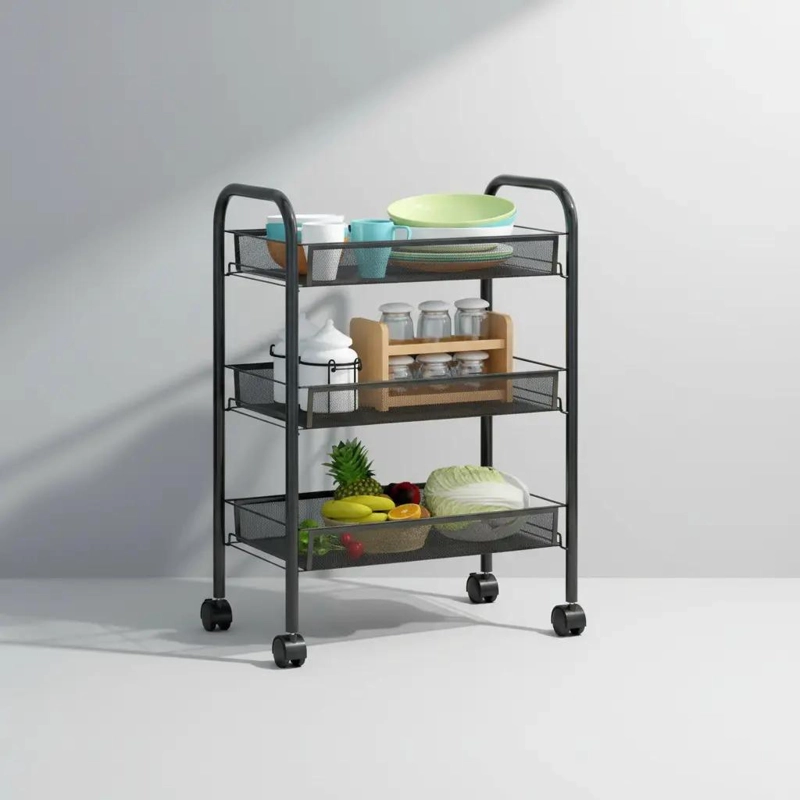 ORGANIZADOR DE VERDURAS Y FRUTAS CON 3 ESTANTES Y RUEDAS EN COLOR NEGRO - 3