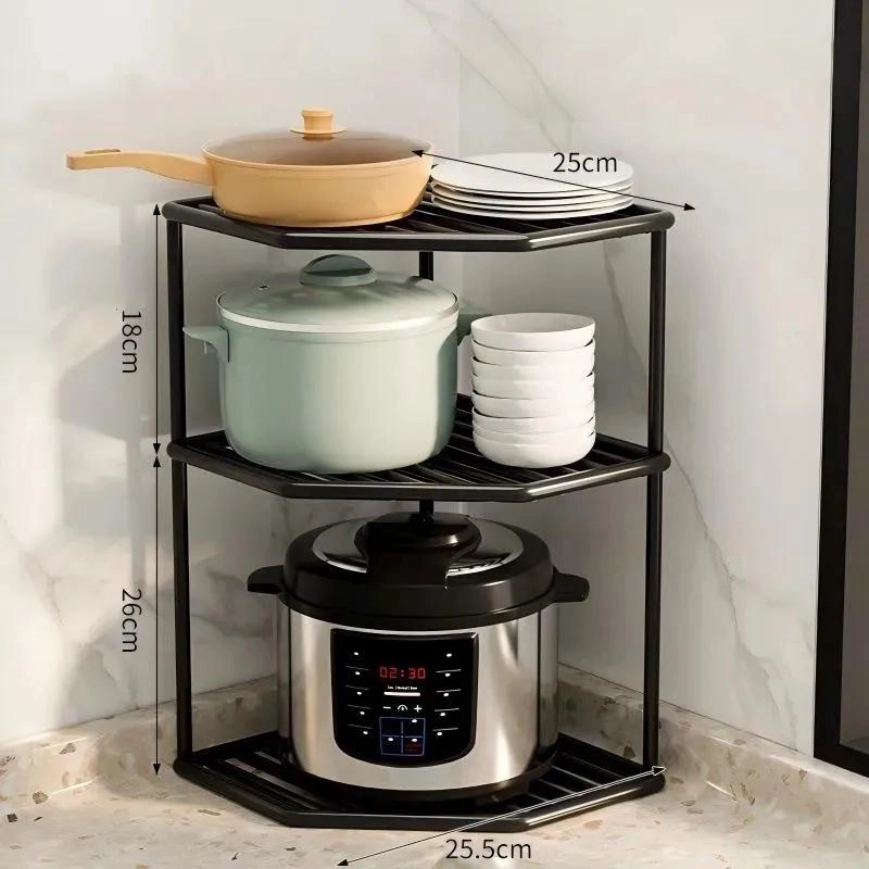 ORGANIZADOR DE ESQUINA METALICO NEGRO CON 3 NIVELES PARA COCINA - 2