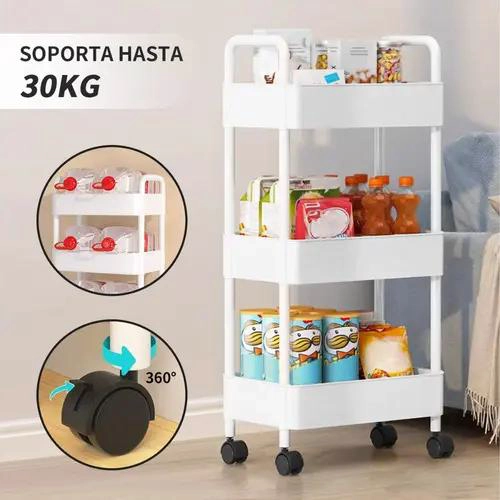 CARRITO ORGANIZADOR MULTIUSO CON RUEDAS Y 3 NIVELES COLOR BLANCO - 3