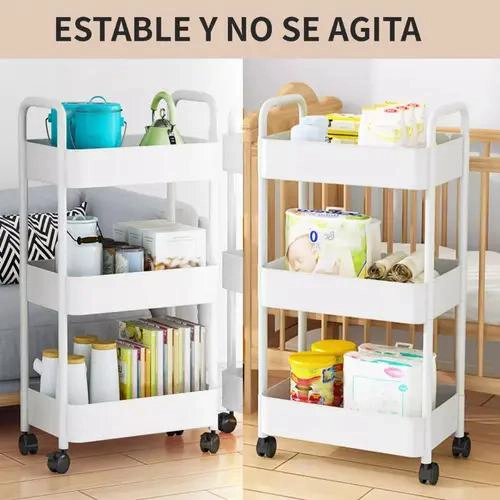 CARRITO ORGANIZADOR MULTIUSO CON RUEDAS Y 3 NIVELES COLOR BLANCO - 4