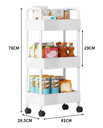 CARRITO ORGANIZADOR MULTIUSO CON RUEDAS Y 3 NIVELES COLOR BLANCO - 5