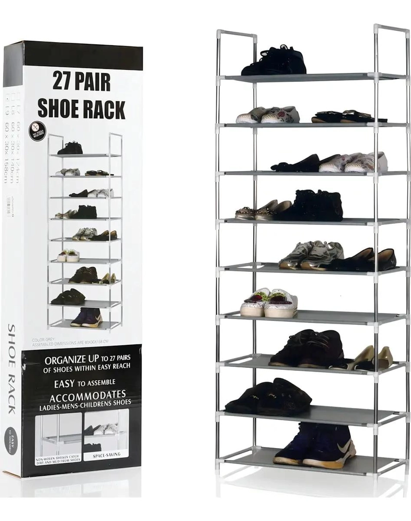 PERCHERO ORGANIZADOR PARA 27 PARES CON 9 NIVELES EN METAL Y PLASTICO GRIS - 2