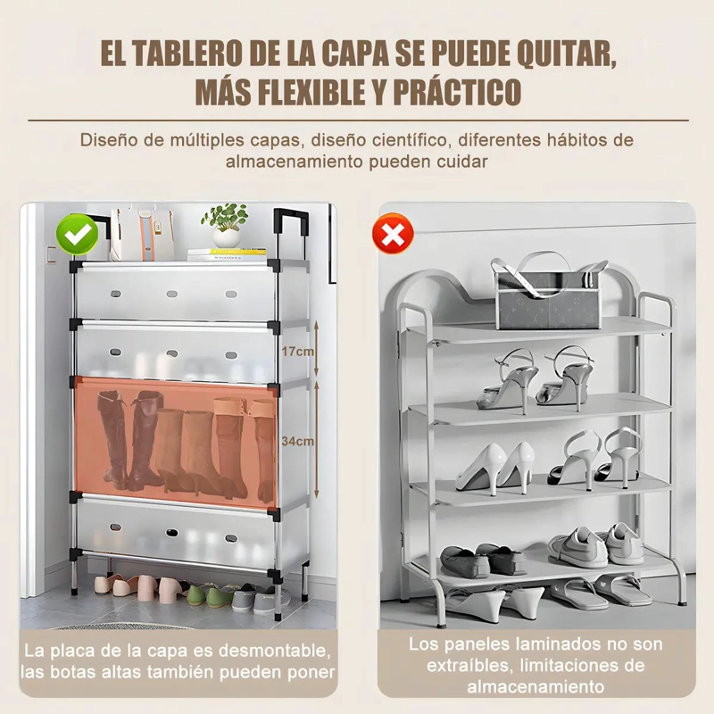 ZAPATERA MODERNA DE 5 NIVELES CON FUNDA ANTIPOLVO Y DISEÑO ARMABLE - 4