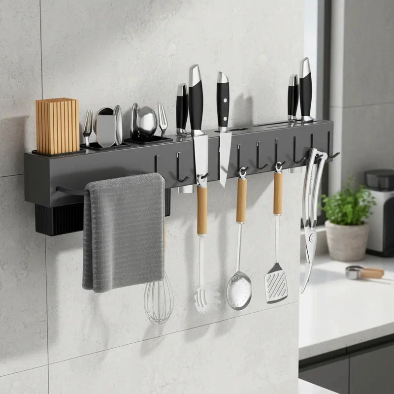 ORGANIZADOR DE CUCHILLOS PARA REPISA DE COCINA DE 60 CM COLOR GRIS - 1